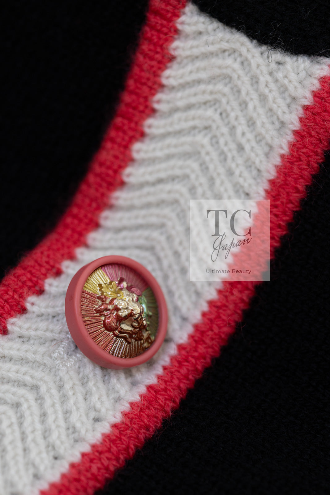 CHANEL 17PS Black Coral White Trim Cashmere Knit Cardigan 34 36 38 シャネル ブラック コーラル ホワイト トリム カシミヤ ニット カーディガン 即発