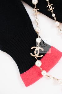 CHANEL 17PS Black Coral White Trim Cashmere Knit Cardigan 34 36 38 シャネル ブラック コーラル ホワイト トリム カシミヤ ニット カーディガン 即発
