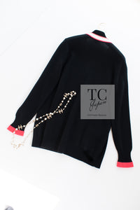 CHANEL 17PS Black Coral White Trim Cashmere Knit Cardigan 34 36 38 シャネル ブラック コーラル ホワイト トリム カシミヤ ニット カーディガン 即発