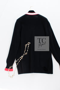 CHANEL 17PS Black Coral White Trim Cashmere Knit Cardigan 34 36 38 シャネル ブラック コーラル ホワイト トリム カシミヤ ニット カーディガン 即発