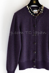 CHANEL 12A Purple Knit Cashmere Cardigan Gripox Buttons 38 40 シャネル パープル ニット カシミア カーディガン グリポワ宝石ボタン 即発