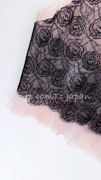 CHANEL 03S Pink Black Camellia Lace Cotton Sleeveless Tops 38 シャネル ピンク ブラック カメリア レース コットン トップス 即発
