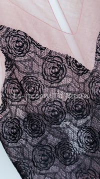 CHANEL 03S Pink Black Camellia Lace Cotton Sleeveless Tops 38 シャネル ピンク ブラック カメリア レース コットン トップス 即発
