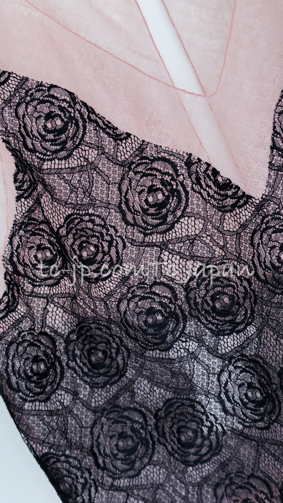 CHANEL 03S Pink Black Camellia Lace Cotton Sleeveless Tops 38 シャネル ピンク ブラック カメリア レース コットン トップス 即発