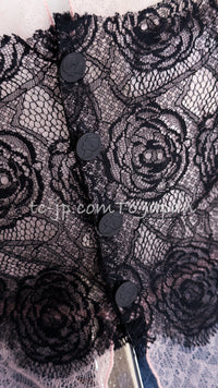 CHANEL 03S Pink Black Camellia Lace Cotton Sleeveless Tops 38 シャネル ピンク ブラック カメリア レース コットン トップス 即発