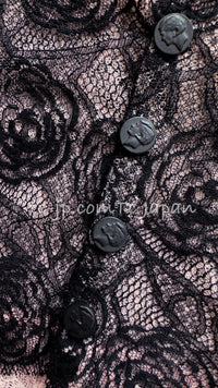 CHANEL 03S Pink Black Camellia Lace Cotton Sleeveless Tops 38 シャネル ピンク ブラック カメリア レース コットン トップス 即発