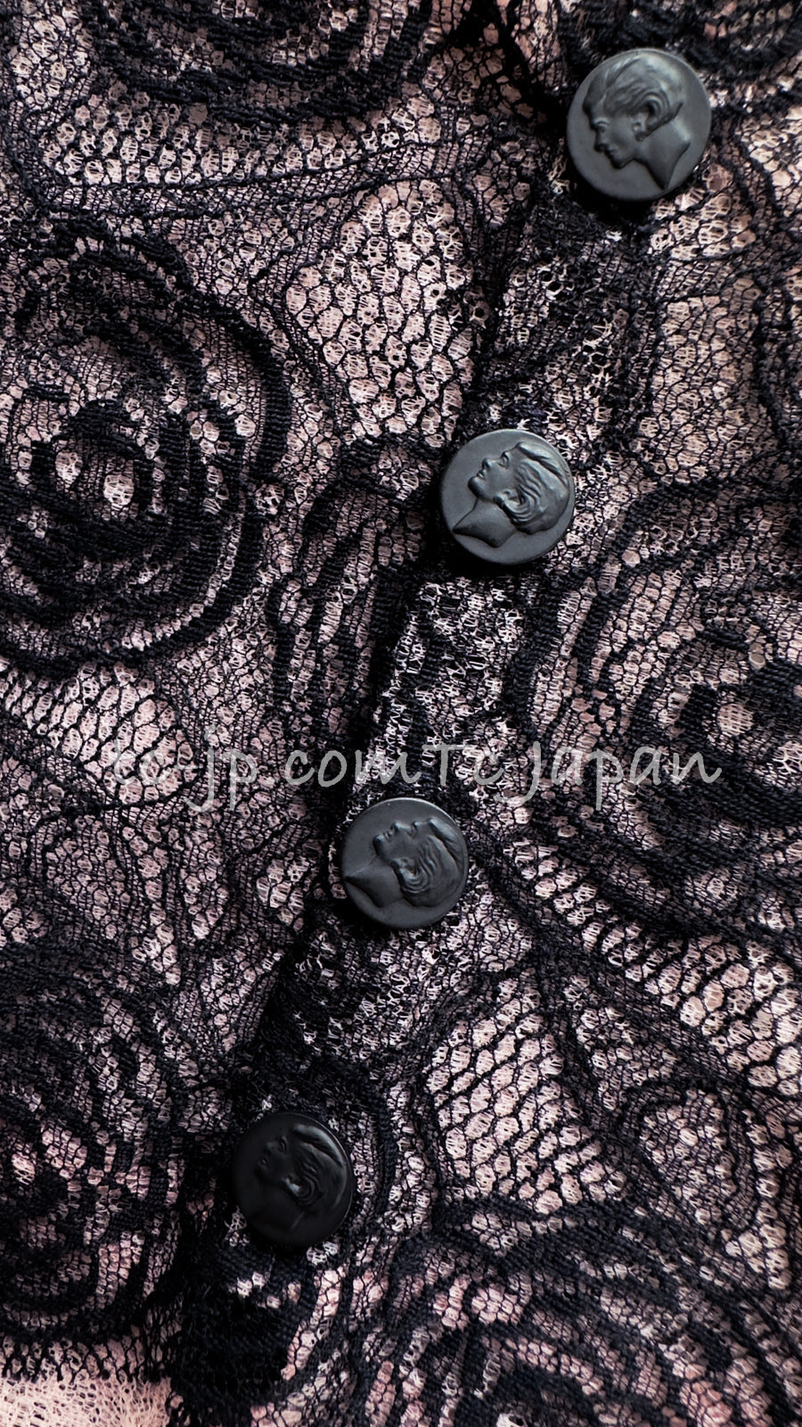 CHANEL 03S Pink Black Camellia Lace Cotton Sleeveless Tops 38 シャネル ピンク ブラック カメリア レース コットン トップス 即発