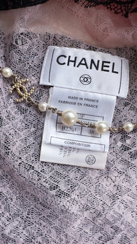 CHANEL 03S Pink Black Camellia Lace Cotton Sleeveless Tops 38 シャネル ピンク ブラック カメリア レース コットン トップス 即発