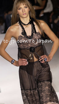 CHANEL 03S Pink Black Camellia Lace Cotton Sleeveless Tops 38 シャネル ピンク ブラック カメリア レース コットン トップス 即発