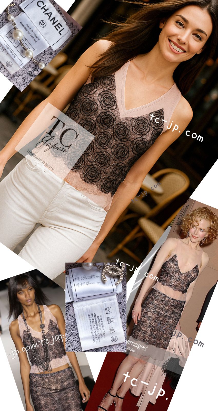 CHANEL 03S Pink Black Camellia Lace Cotton Sleeveless Tops 38 シャネル ピンク ブラック カメリア レース コットン トップス 即発