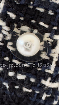 CHANEL 18S Navy Ivory Checked Cotton Tweed Skirt 38 シャネル ネイビー アイボリー チェック コットン ツイード スカート 即発