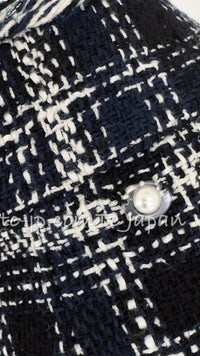 CHANEL 18S Navy Ivory Checked Cotton Tweed Skirt 38 シャネル ネイビー アイボリー チェック コットン ツイード スカート 即発