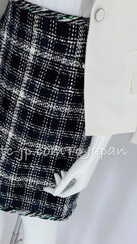 CHANEL 18S Navy Ivory Checked Cotton Tweed Skirt 38 シャネル ネイビー アイボリー チェック コットン ツイード スカート 即発