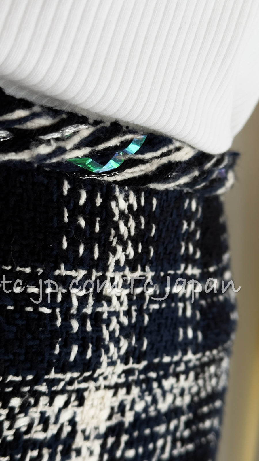 CHANEL 18S Navy Ivory Checked Cotton Tweed Skirt 38 シャネル ネイビー アイボリー チェック コットン ツイード スカート 即発