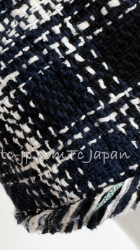 CHANEL 18S Navy Ivory Checked Cotton Tweed Skirt 38 シャネル ネイビー アイボリー チェック コットン ツイード スカート 即発