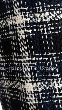 CHANEL 18S Navy Ivory Checked Cotton Tweed Skirt 38 シャネル ネイビー アイボリー チェック コットン ツイード スカート 即発