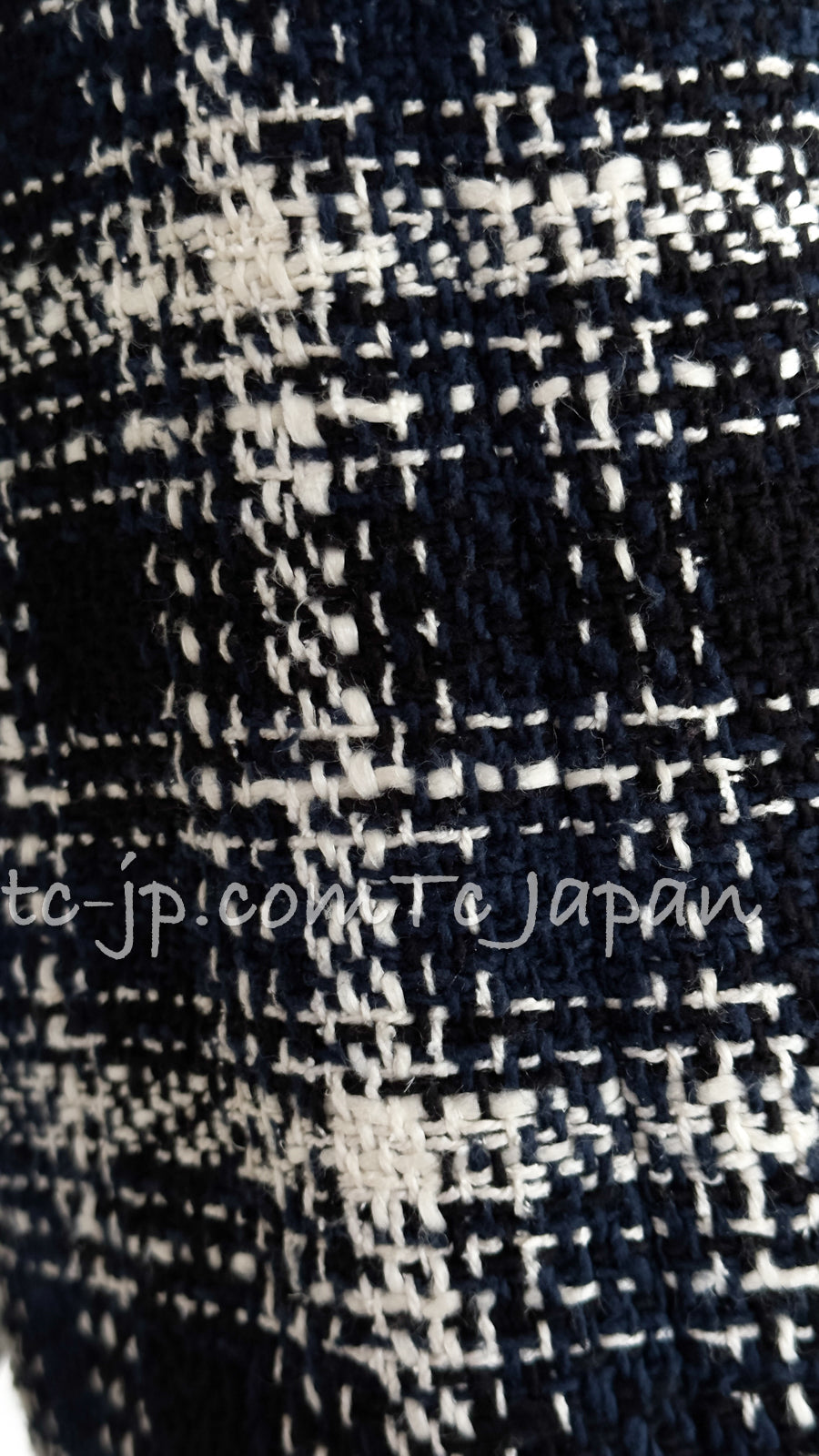 CHANEL 18S Navy Ivory Checked Cotton Tweed Skirt 38 シャネル ネイビー アイボリー チェック コットン ツイード スカート 即発