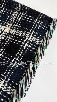 CHANEL 18S Navy Ivory Checked Cotton Tweed Skirt 38 シャネル ネイビー アイボリー チェック コットン ツイード スカート 即発