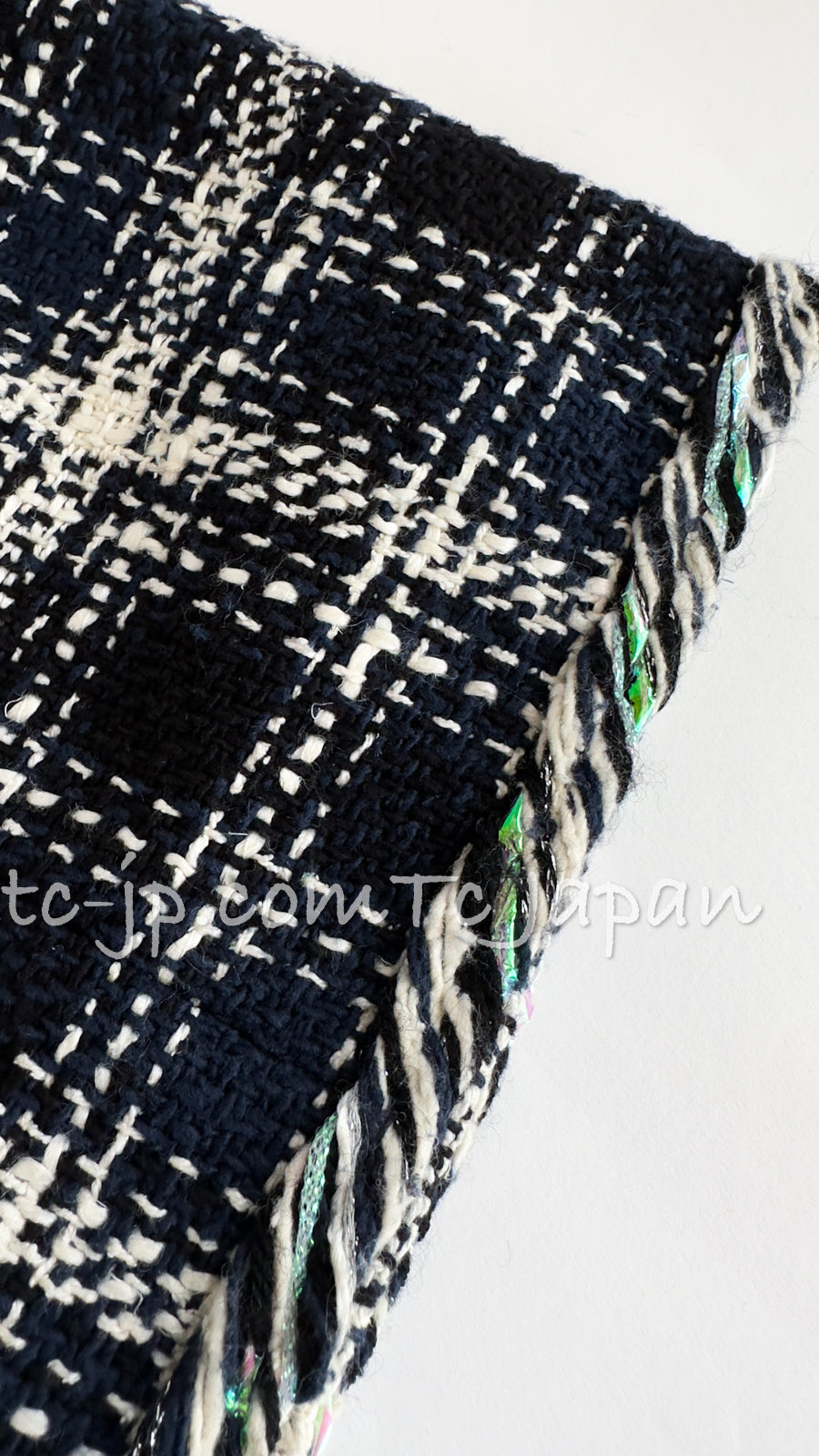 CHANEL 18S Navy Ivory Checked Cotton Tweed Skirt 38 シャネル ネイビー アイボリー チェック コットン ツイード スカート 即発