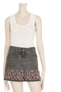 CHANEL 11S Gray Yellow Denim Cotton Mini Skirt 36 シャネル グレー イエロー デニム コットン ミニ スカート 即発 - TC JAPAN