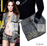 CHANEL 11S Gray Yellow Denim Cotton Mini Skirt 36 シャネル グレー イエロー デニム コットン ミニ スカート 即発 - TC JAPAN