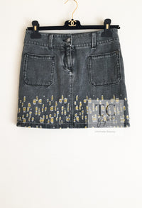 CHANEL 11S Gray Yellow Denim Cotton Mini Skirt 36 シャネル グレー イエロー デニム コットン ミニ スカート 即発 - TC JAPAN
