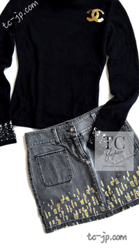 CHANEL 11S Gray Yellow Denim Cotton Mini Skirt 36 シャネル グレー イエロー デニム コットン ミニ スカート 即発 - TC JAPAN