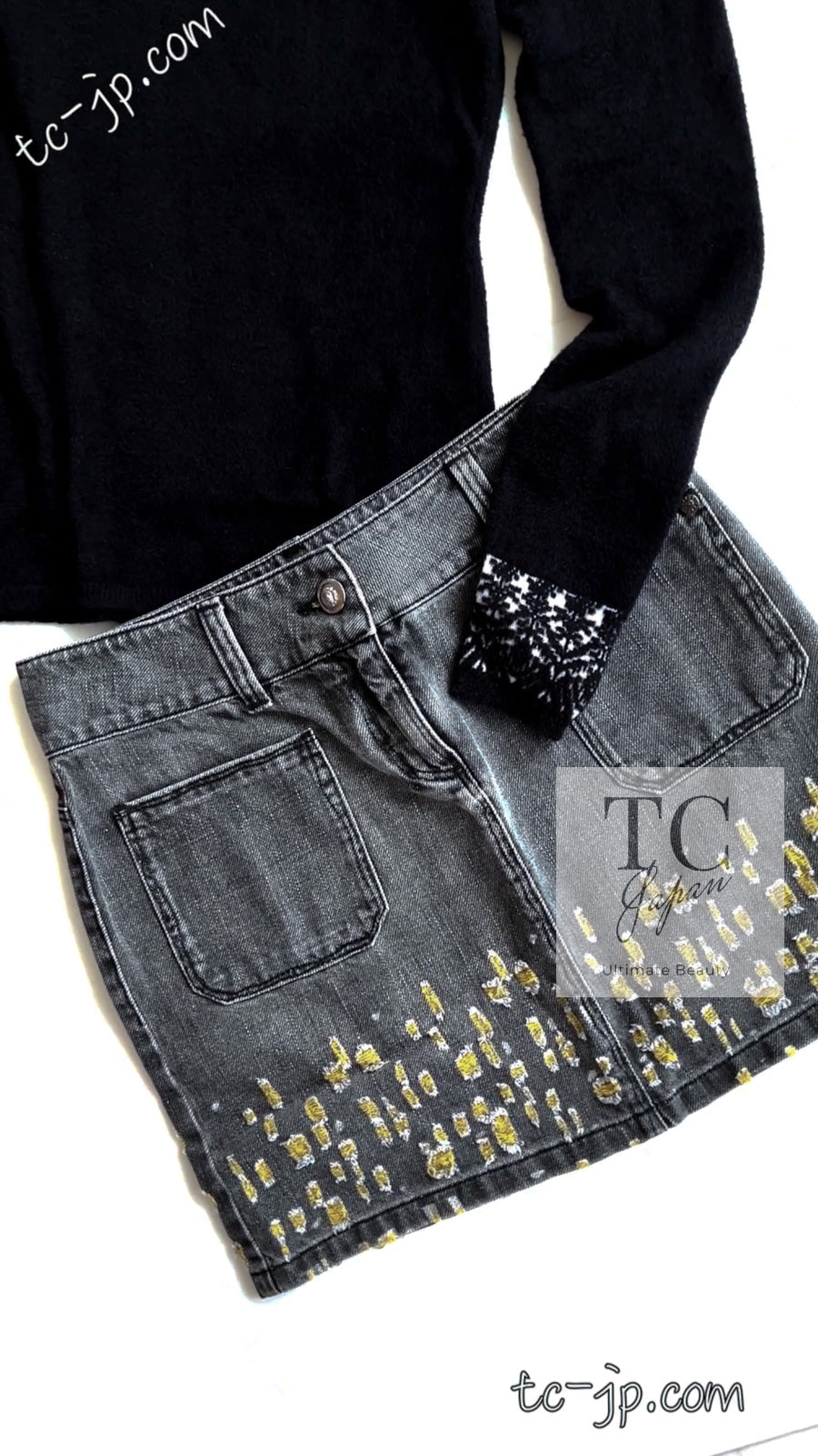 シャネル スカート CHANEL グレー イエロー デニム コットン ミニ 11S Gray Yellow Denim Cotton Mini  Skirt – TC JAPAN