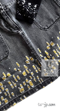 CHANEL 11S Gray Yellow Denim Cotton Mini Skirt 36 シャネル グレー イエロー デニム コットン ミニ スカート 即発 - TC JAPAN