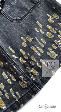 CHANEL 11S Gray Yellow Denim Cotton Mini Skirt 36 シャネル グレー イエロー デニム コットン ミニ スカート 即発 - TC JAPAN