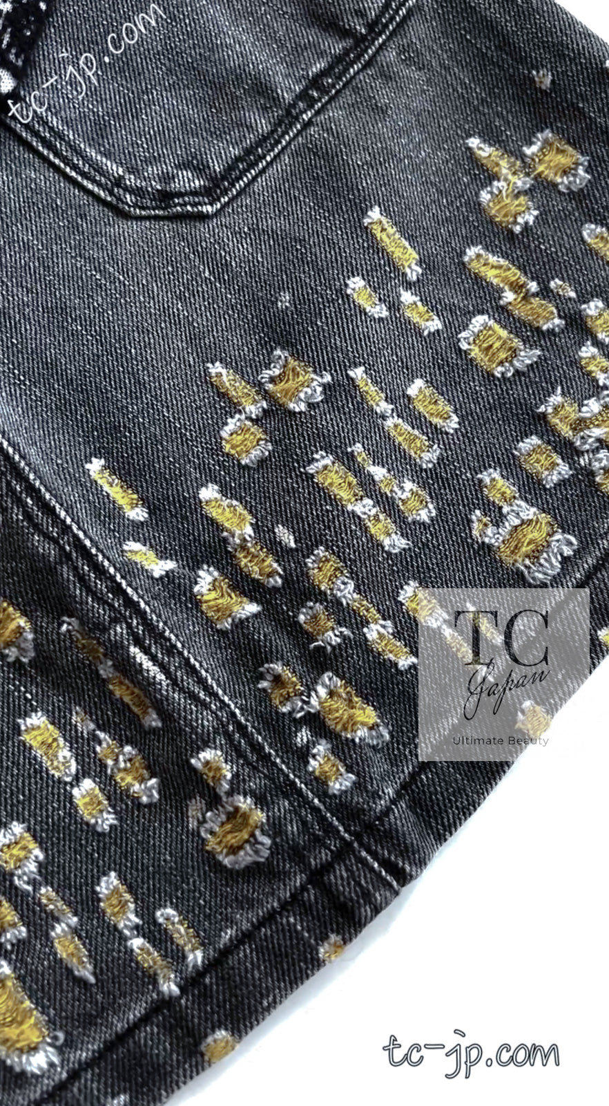 CHANEL 11S Gray Yellow Denim Cotton Mini Skirt 36 シャネル グレー イエロー デニム コットン ミニ スカート 即発 - TC JAPAN