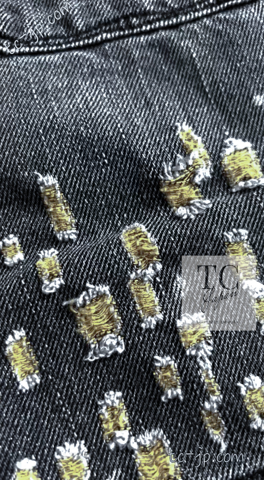 CHANEL 11S Gray Yellow Denim Cotton Mini Skirt 36 シャネル グレー イエロー デニム コットン ミニ スカート 即発 - TC JAPAN