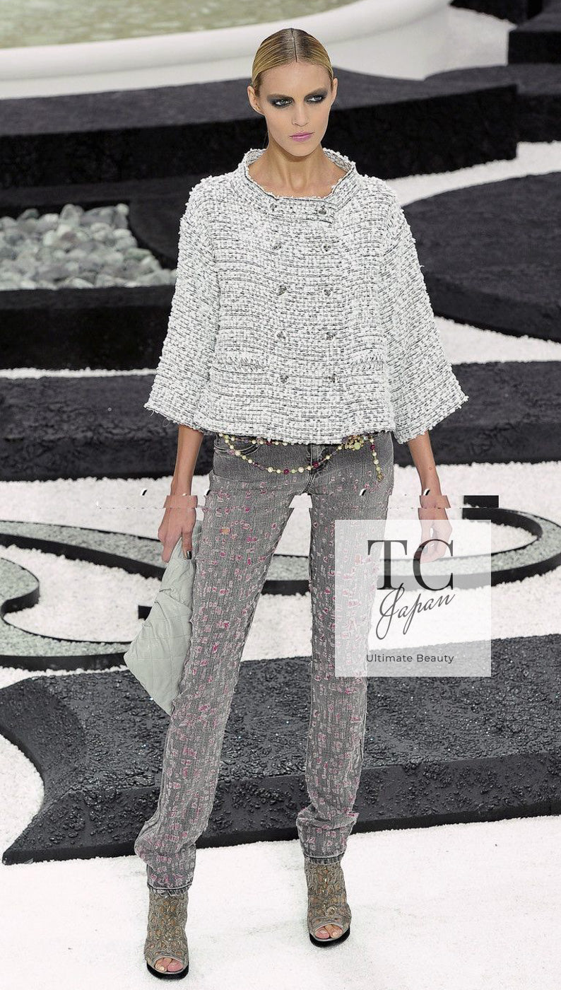 CHANEL 11S Gray Yellow Denim Cotton Mini Skirt 36 シャネル グレー イエロー デニム コットン ミニ スカート 即発 - TC JAPAN