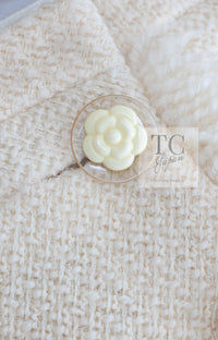 CHANEL 92S Vintage Ivory Camellia Buttons Wool Fringe Tweed Jacket Skirt Suit 40 42 シャネル ヴィンテージ アイボリー カメリアボタン フリンジ ウール ツイード ジャケット スカート スーツ 即発