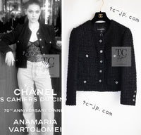CHANEL 21A Black Coco Buttons Wool Cotton Tweed Jacket 38 シャネル ブラック ココボタン ウール コットン ノーカラー ツイード ジャケット 即発