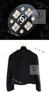 CHANEL 21A Black Coco Buttons Wool Cotton Tweed Jacket 38 シャネル ブラック ココボタン ウール コットン ノーカラー ツイード ジャケット 即発