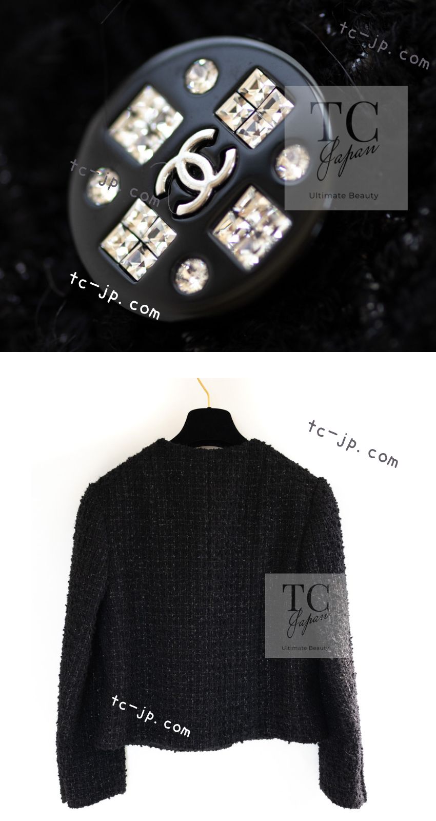 CHANEL 21A Black Coco Buttons Wool Cotton Tweed Jacket 38 シャネル ブラック ココボタン ウール コットン ノーカラー ツイード ジャケット 即発