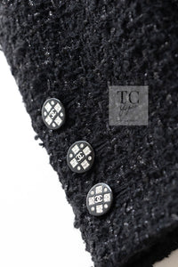 CHANEL 21A Black Coco Buttons Wool Cotton Tweed Jacket 38 シャネル ブラック ココボタン ウール コットン ノーカラー ツイード ジャケット 即発