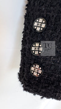 CHANEL 21A Black Coco Buttons Wool Cotton Tweed Jacket 38 シャネル ブラック ココボタン ウール コットン ノーカラー ツイード ジャケット 即発