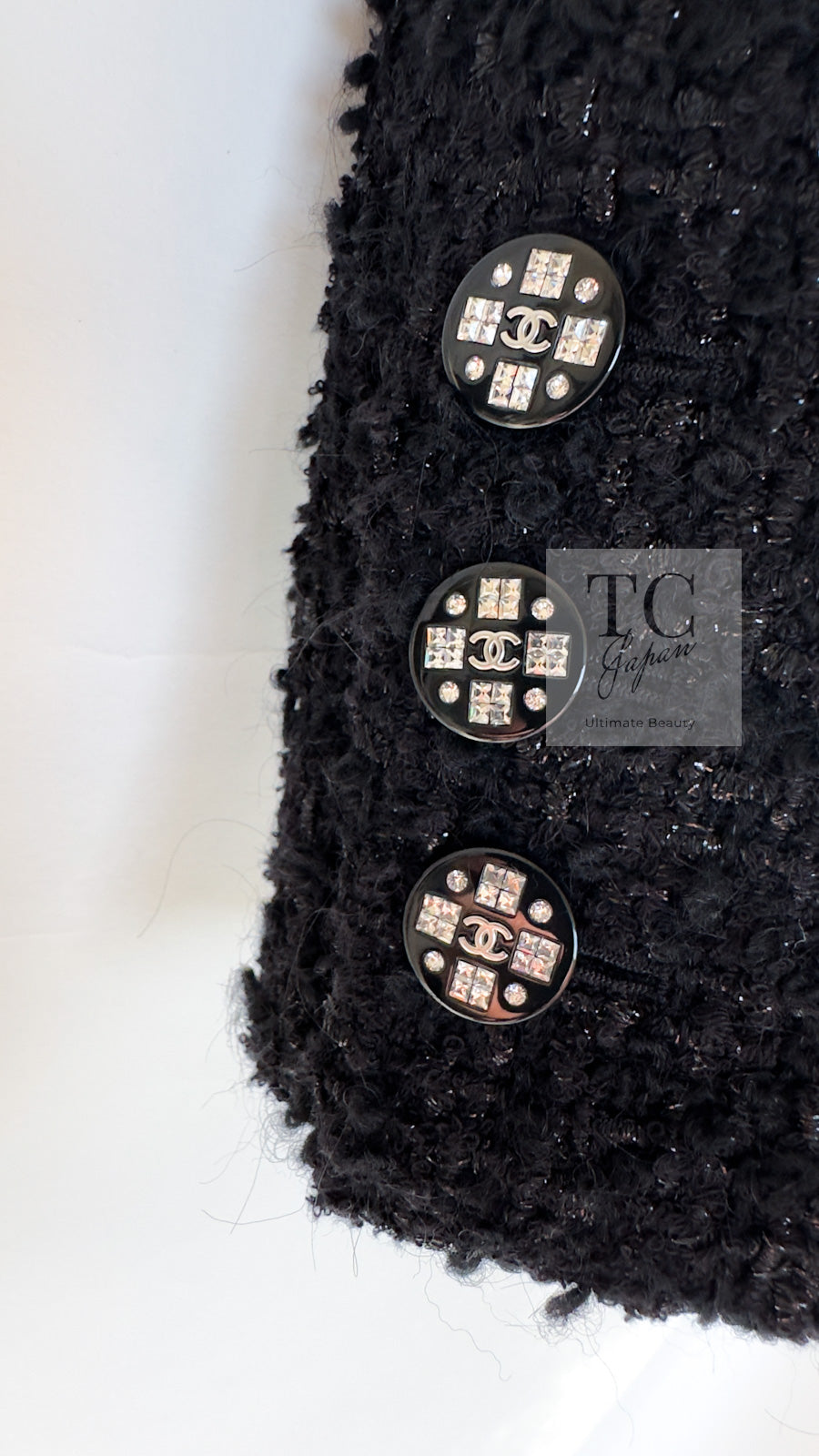 CHANEL 21A Black Coco Buttons Wool Cotton Tweed Jacket 38 シャネル ブラック ココボタン ウール コットン ノーカラー ツイード ジャケット 即発