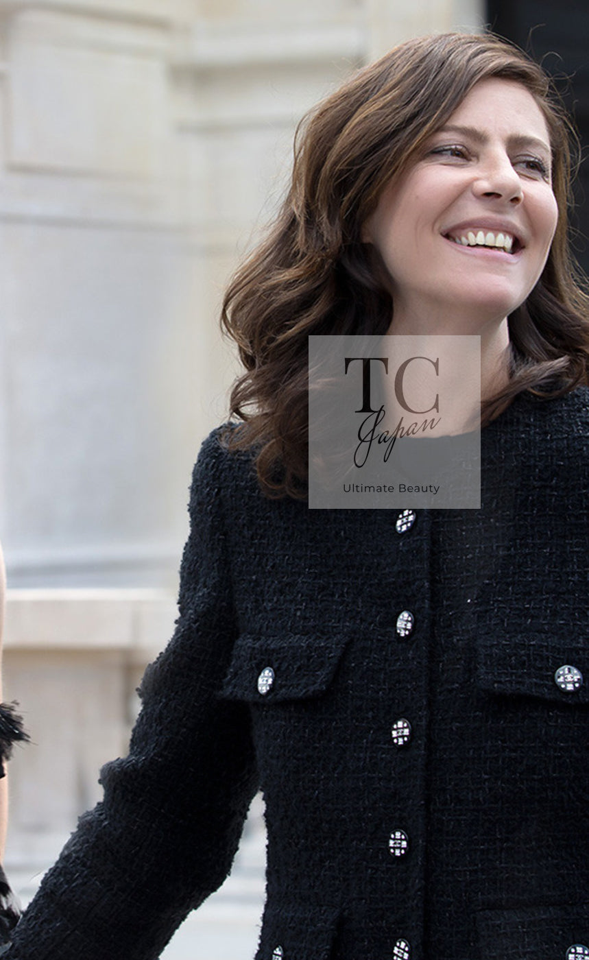 CHANEL 21A Black Coco Buttons Wool Cotton Tweed Jacket 38 シャネル ブラック ココボタン ウール コットン ノーカラー ツイード ジャケット 即発