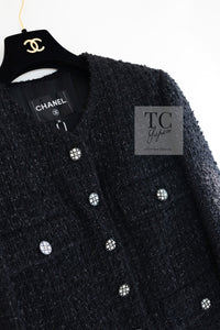 CHANEL 21A Black Coco Buttons Wool Cotton Tweed Jacket 38 シャネル ブラック ココボタン ウール コットン ノーカラー ツイード ジャケット 即発