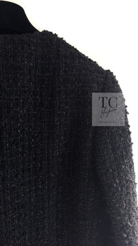 CHANEL 21A Black Coco Buttons Wool Cotton Tweed Jacket 38 シャネル ブラック ココボタン ウール コットン ノーカラー ツイード ジャケット 即発
