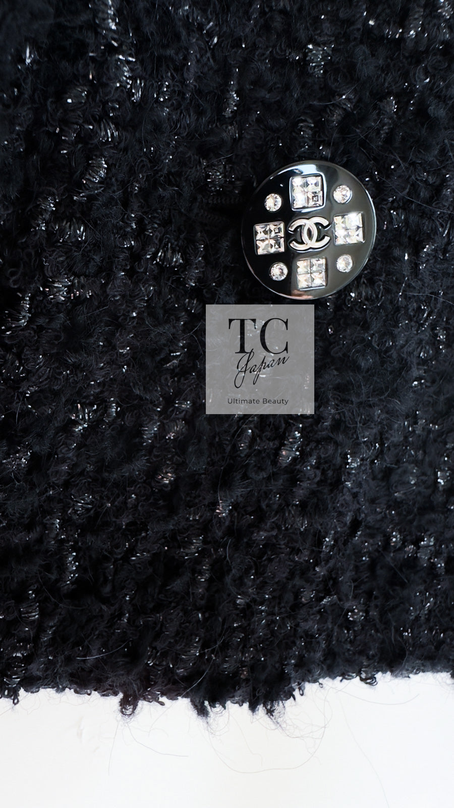 CHANEL 21A Black Coco Buttons Wool Cotton Tweed Jacket 38 シャネル ブラック ココボタン ウール コットン ノーカラー ツイード ジャケット 即発