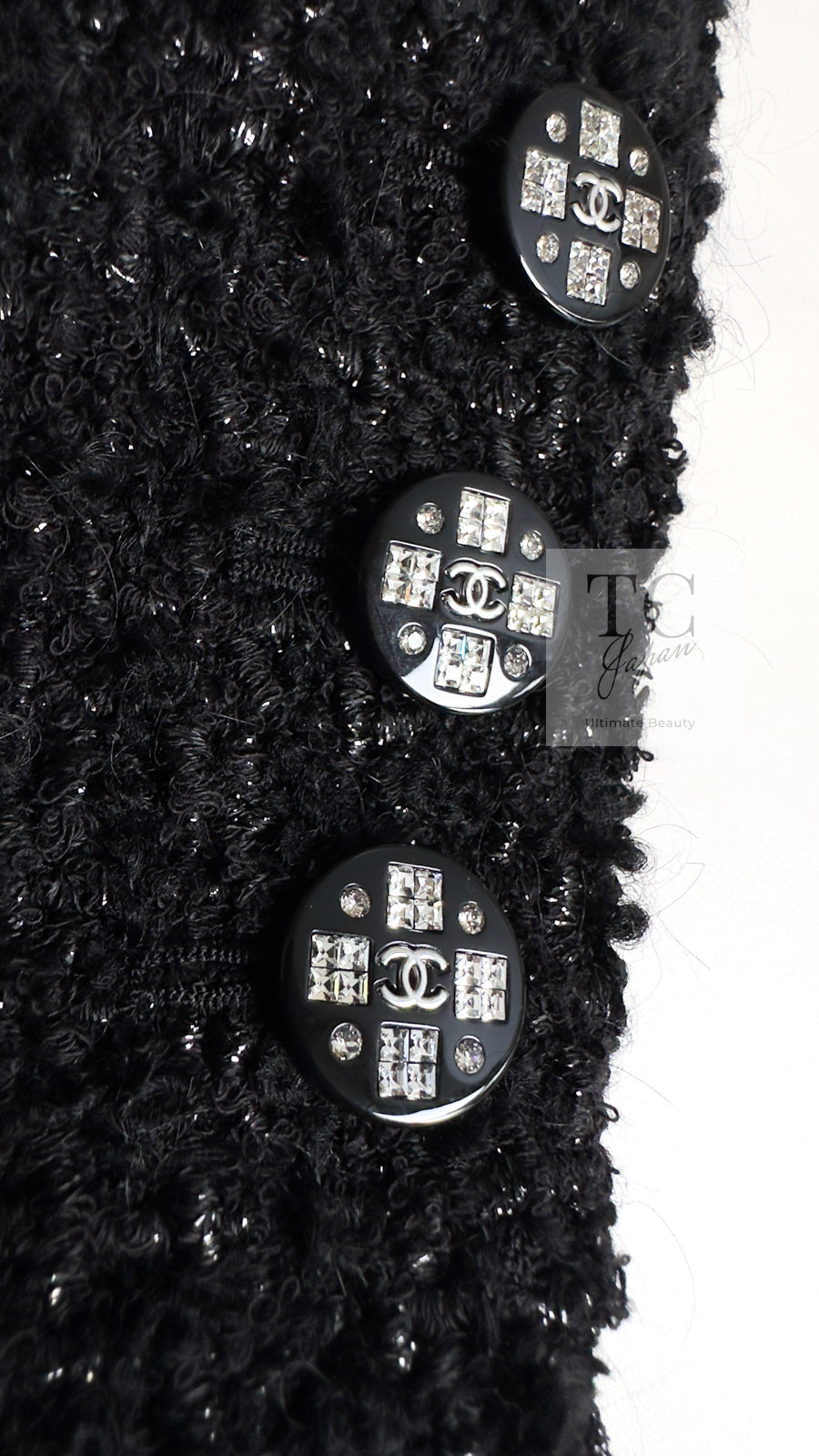 CHANEL 21A Black Coco Buttons Wool Cotton Tweed Jacket 38 シャネル ブラック ココボタン ウール コットン ノーカラー ツイード ジャケット 即発