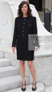 CHANEL 21A Black Coco Buttons Wool Cotton Tweed Jacket 38 シャネル ブラック ココボタン ウール コットン ノーカラー ツイード ジャケット 即発