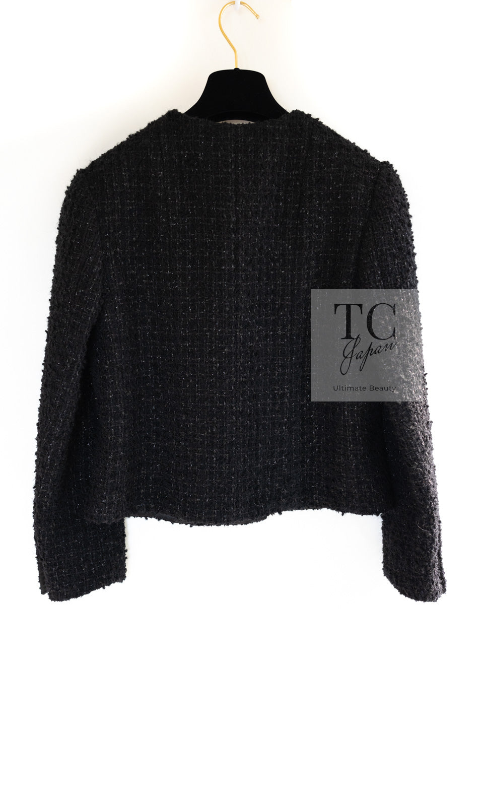 CHANEL 21A Black Coco Buttons Wool Cotton Tweed Jacket 38 シャネル ブラック ココボタン ウール コットン ノーカラー ツイード ジャケット 即発