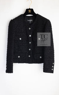 CHANEL 21A Black Coco Buttons Wool Cotton Tweed Jacket 38 シャネル ブラック ココボタン ウール コットン ノーカラー ツイード ジャケット 即発