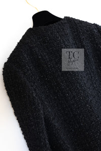 CHANEL 21A Black Coco Buttons Wool Cotton Tweed Jacket 38 シャネル ブラック ココボタン ウール コットン ノーカラー ツイード ジャケット 即発