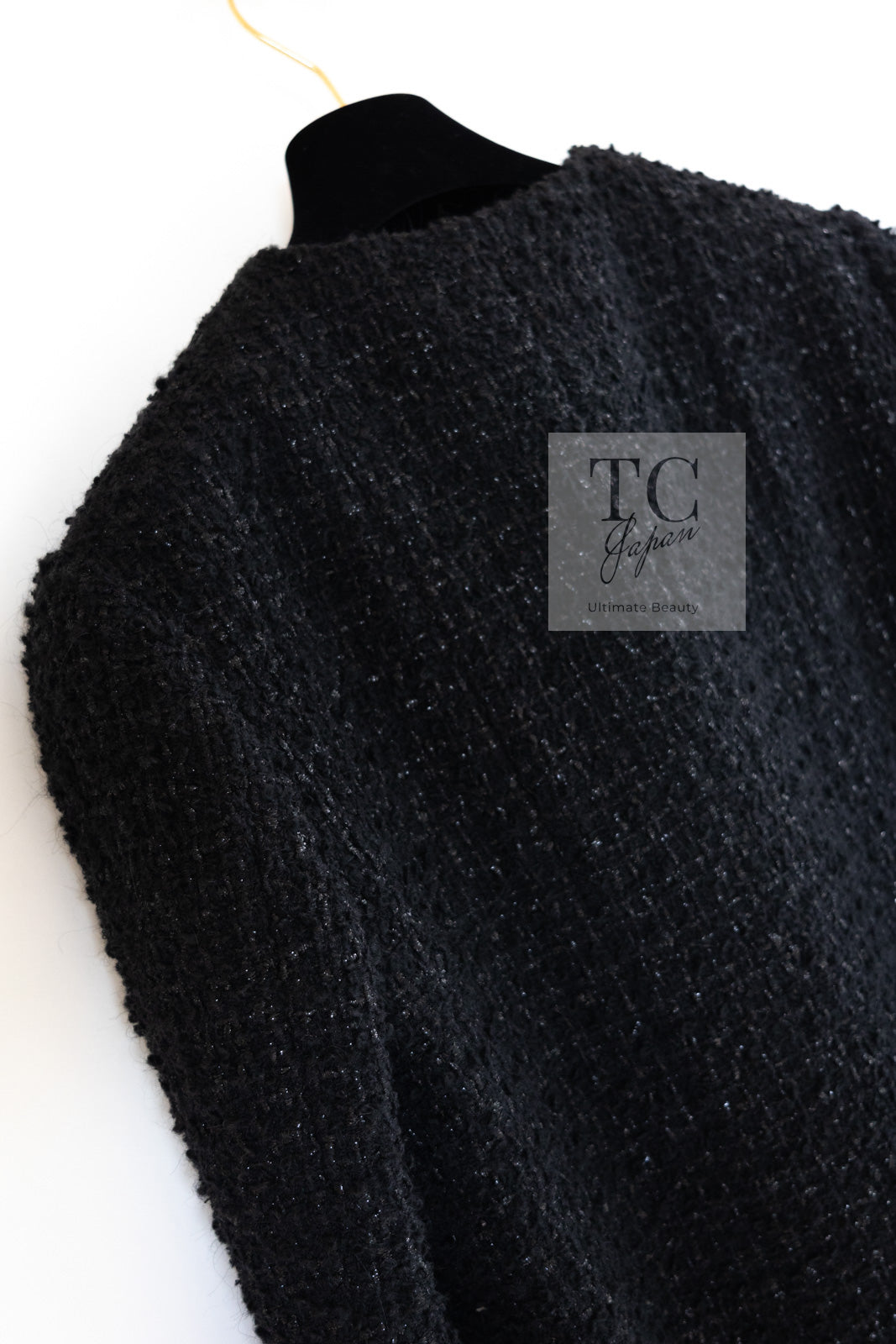 CHANEL 21A Black Coco Buttons Wool Cotton Tweed Jacket 38 シャネル ブラック ココボタン ウール コットン ノーカラー ツイード ジャケット 即発